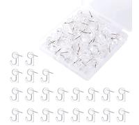 KINBOM 50pcs Push Pins Picture Hanger Hooks, Plastic Wall Hook Thumb Tacks Pin Hooks For Cork Board Map Photos Calendar(Transparent)