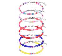 KINBOM 6pcs Bohemian Anklet, Adjustable Soft Pottery Flat Bead Anklets Bracelets Stylish Beaded Colorful Boho Ankle Bracelets String Foot Chain for Women Girls (6 Colors)