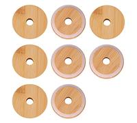 KINBOM 8pcs Mason Jar Wood Lids with Straw Hole, Reusable Bamboo Jar Lids Leak Proof Glass Canning for Wide Mouth Mason Jar Beer Can Glass with Removable Silicone Ring, 70mm