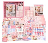 KINBOM Aesthetic Scrapbook Kit, 346pcs Bullet Junk Journal Kit with Journaling Scrapbooking Supplies Kit, with Stationery, A6 Grid Notebook, Graph Ruled Pages DIY Gift for Teen Girl, Pink