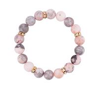KINBOM Pink Zebra Bead Elastic Calming Bracelet with 5 Golden Glitter Jewels, Natural Stone for Women