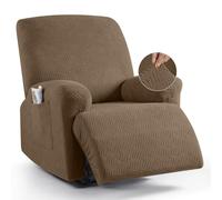 KinCam Jacquard Recliner Chair Cover, Stretch Armchair Covers with Armrest & Pocket, Soft Couch Cover Sofa Protector for Dogs & Pets, Washable Non Slip Sofa Slipcover (1 Seater, Light Brown)