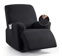 KinCam Jacquard Recliner Chair Cover, Stretch Armchair Covers with Armrest & Pocket, Soft Couch Cover Sofa Protector for Dogs & Pets, Washable Non Slip Sofa Slipcover (1 Seater, Black)