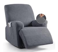 KinCam Jacquard Recliner Chair Cover, Stretch Armchair Covers with Armrest & Pocket, Soft Couch Cover Sofa Protector for Dogs & Pets, Washable Non Slip Sofa Slipcover (1 Seater, Dark Grey)