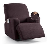 KinCam Jacquard Recliner Chair Cover, Stretch Armchair Covers with Armrest & Pocket, Soft Couch Cover Sofa Protector for Dogs & Pets, Washable Non Slip Sofa Slipcover (1 Seater, Coffee)