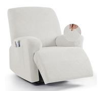 KinCam Jacquard Recliner Chair Cover, Stretch Armchair Covers with Armrest & Pocket, Soft Couch Cover Sofa Protector for Dogs & Pets, Washable Non Slip Sofa Slipcover (1 Seater, Cream)