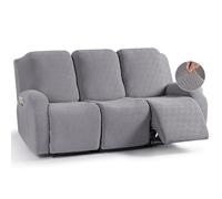 KinCam Jacquard Recliner Chair Cover, Stretch Sofa Slipcover with Armrest & Pocket, Soft Couch Cover Sofa Protector for Dogs & Pets, Washable Armchair Cover (3 Seater, Light Grey)