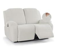 KinCam Jacquard Recliner Chair Cover, Stretch Sofa Slipcover with Armrest & Pocket, Soft Couch Cover Sofa Protector for Dogs & Pets, Washable Armchair Cover (2 Seater, Cream)