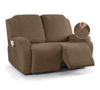 KinCam Jacquard Recliner Chair Cover, Stretch Sofa Slipcover with Armrest & Pocket, Soft Couch Cover Sofa Protector for Dogs & Pets, Washable Armchair Cover 2 Seater, Light Brown