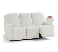 KinCam Jacquard Recliner Chair Cover, Stretch Sofa Slipcover with Armrest & Pocket, Soft Couch Cover Sofa Protector for Dogs & Pets, Washable Armchair Cover (3 Seater, Cream)