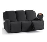 KinCam Jacquard Recliner Chair Cover, Stretch Sofa Slipcover with Armrest & Pocket, Soft Couch Cover Sofa Protector for Dogs & Pets, Washable Armchair Cover (3 Seater, Black)