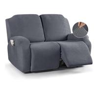 KinCam Jacquard Recliner Chair Cover, Stretch Sofa Slipcover with Armrest & Pocket, Soft Couch Cover Sofa Protector for Dogs & Pets, Washable Armchair Cover (2 Seater, Dark Grey)