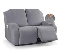KinCam Jacquard Recliner Chair Cover, Stretch Sofa Slipcover with Armrest & Pocket, Soft Couch Cover Sofa Protector for Dogs & Pets, Washable Armchair Cover (2 Seater, Light Grey)