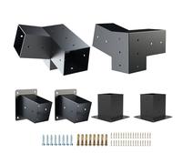 Kinchoix Pergola Brackets, 2 Pack Woodworks Pergola Kit 15° 3-Way Right Angle Corner Bracket with Post Base for 4x4'' (Actual: 3.5x3.5'') Wood Beams Elevated Wood Stand Kit 6 Pc