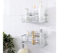 KINCMAX Iron Shower Caddies - Self Adhesive Bathroom Shelves for Showers - Wall Organiser Shampoo Holder Shelf - Peel and Stick On Caddy Bath Tub Rack - Pack of 2 Holders - Silver