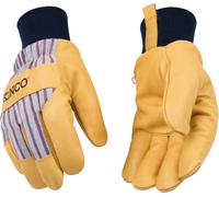 Kinco 1927KW-L-1 Premium grain pigskin palm, OttoTM striped fabric back, Snug 100% polyester knit wrist to retain warmth, Heatkeep lining, Size: L