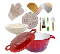 KinConnyen 5L Enameled Cast Iron Dutch Oven Sourdough Baking Kit | Food-grade enamel,Non-stick finish,Lid doubles as grill pan,Suitable for all hobs,Oven safe,Ideal for artisan bread baking
