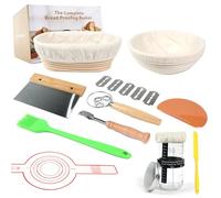 KinConnyen.® Sourdough Starter Kit.Round & Oval Sourdough Proving Basket,100% Natural Rattan, 600ml Sourdough Starter Jar,Bread Lame, Dough Whisk, Scrapers & Brush.Gift Package