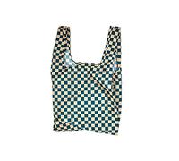 Kind Bag % Reusable Shopping Tote Bag | Recycled from Plastic | Checkerboard Teal & Beige | Strong Foldable Large Washable Sustainable
