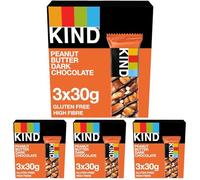 KIND Bars, Gluten Free Snack Bars, Peanut Butter Dark Chocolate, Healthy Snack, No Artificial Colours, Flavours or Preservatives, Multipack 3 x 30g (Pack of 4)