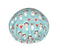 Kind Nurses And Hearts Shower Cap Reusable Waterproof Double Layer Elastic Hair Bath Caps For All Hair Lengths