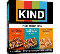KIND Nut Bars, Variety Pack, Dark Chocolate Nuts & Sea Salt, Peanut Butter Dark Chocolate, and Caramel Almond Sea Salt, Gluten Free, Low Sugar, 5-7g Protein, 12 Count