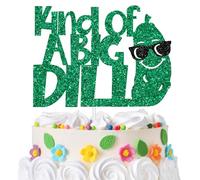 Kind of a Big Dill Cake Topper, Pickle Food Lover Birthday Cake Decor, Funny Bday Party Decorations Black and Green Glitter