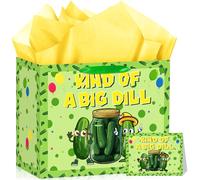 Kind of A Big Dill Gift Bag Funny Pickle Party Decorations Pickle Birthday Gift Bag with Wrapping Paper and Card Funny Fruit Cucumber Cute Cartoon Gift Bags for Boy Girl Bday Party Supplies