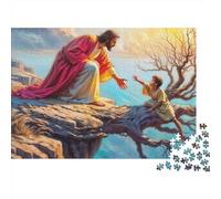 Kind Robed Figure and Child Cliff Rescue 1000 Piece Jigsaw Puzzle Paper for Adults Empathy Scene Puzzle Game for Family Relaxing Focus Decor Gift 52x38cm/1000pcs