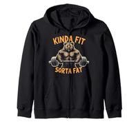 Kinda Fit Sorta Fat Funny Gym Bear Weightlifting Workout Zip Hoodie