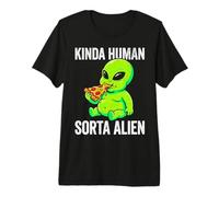 Kinda Human Sorta Alien Funny Chubby Alien Eating Pizza Meme Premium T-Shirt