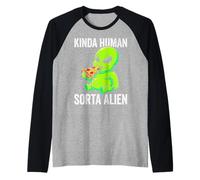 Kinda Human Sorta Alien Funny Chubby Alien Eating Pizza Meme Raglan Baseball Tee