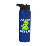 Kinda Human Sorta Alien Funny Chubby Alien Eating Pizza Meme Stainless Steel Insulated Water Bottle