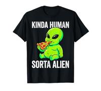 Kinda Human Sorta Alien Funny Chubby Alien Eating Pizza Meme T-Shirt