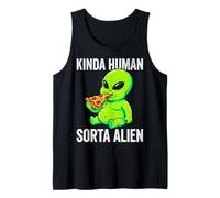 Kinda Human Sorta Alien Funny Chubby Alien Eating Pizza Meme Tank Top