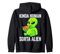 Kinda Human Sorta Alien Funny Chubby Alien Eating Pizza Meme Zip Hoodie