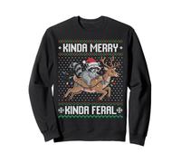 Kinda merry kinda feral raccoon riding reindeer ugly sweater Sweatshirt