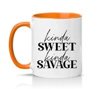Kinda Sweet Kinda Savage 11oz Ceramic Novelty Mug Sassy Quote Novelty Humour Tea Coffee Cup Gift Orange