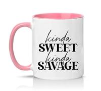 Kinda Sweet Kinda Savage 11oz Ceramic Novelty Mug Sassy Quote Novelty Humour Tea Coffee Cup Gift Pink