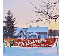 KindaJoy Extra Large Christmas Banner Decorations Yard Sign Party Décor Merry Christmas & Happy New Year Indoor & Outdoor Hanging Décor (9.8 × 1.6 Feet)