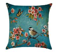 Kinde Cushions with Covers Included Red Flower Pillow Cases Cotton Hemp Cushion Covers Washable Pillowcase Invisible Zipper Pillow Case for Home Office Sofa Bedroom Car Cushion Cover 80x80cm/1 Pcs