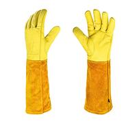 KINDE Gardening Gloves - Thorn Proof Cowhide Leather Rose/Blackberry Pruning Long Forearm Protection Gauntlet, Work Garden Gloves (YELLOW, Large)