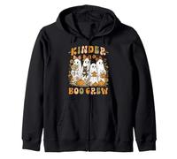 Kinder Boo Crew Teacher Halloween Floral Ghost Coquette Bow Zip Hoodie