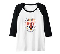 Kinder Boy Adventure Begins Cosmic Rocket Journey Raglan Baseball Tee, Women, Black/White, L