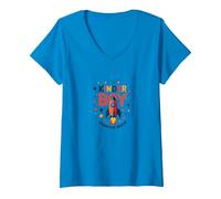 Kinder Boy Adventure Begins Cosmic Rocket Journey V-Neck T-Shirt, Women, Sapphire, L