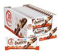 Kinder Bueno Milk Chocolate and Hazelnut Cream, 2 Individually Wrapped Chocolate Bars Per Pack, 1.5 oz each, 30 Pack