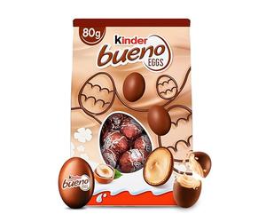 Kinder Bueno Mini Eggs Pouch - Fine Milk Chocolate Covered Wafer with Creamy Hazelnut Filling, Individually Wrapped Sweets for Easter & Sharing - 80g