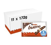 Kinder Bueno Wafer Twin Chocolate Bars, Bulk Chocolate Box, Gift Pack, Milk Chocolate Covered Wafer with Milky and Hazelnut Filling, Pack of 11 x 8 (88pcs)
