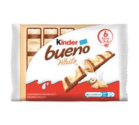 Kinder Bueno White Chocolate Bars Multipack - Crispy Wafer with Creamy Hazelnut Filling & Cocoa Meringue - 3 Packs x 2 Bars (6 Bars Total)