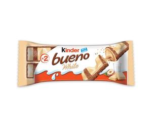 Kinder Bueno White Chocolate Bulk Box - Crispy Wafer with Creamy Hazelnut Filling & Cocoa Meringue - 30 Packs x 2 Bars (60 Bars Total) - Wholesale Case